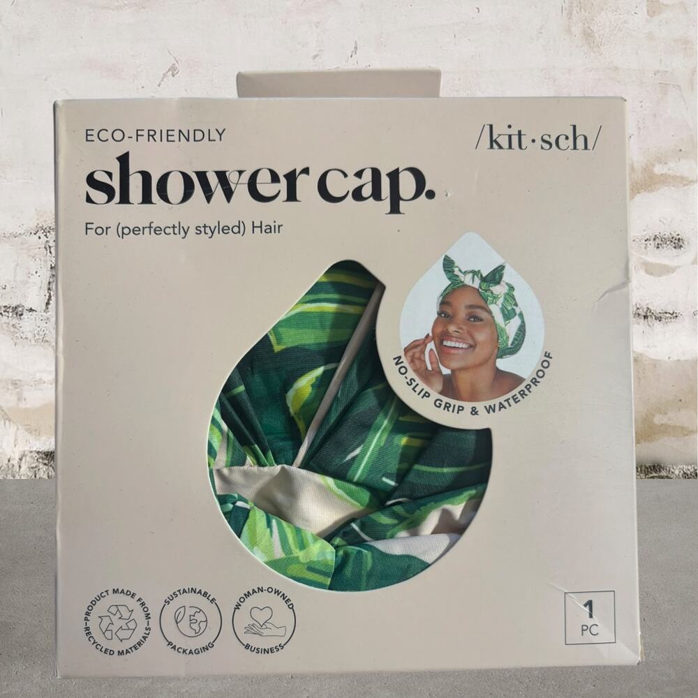 Kitsch Luxury Shower Caps Reusable Waterproof in Palm Leaves NIB